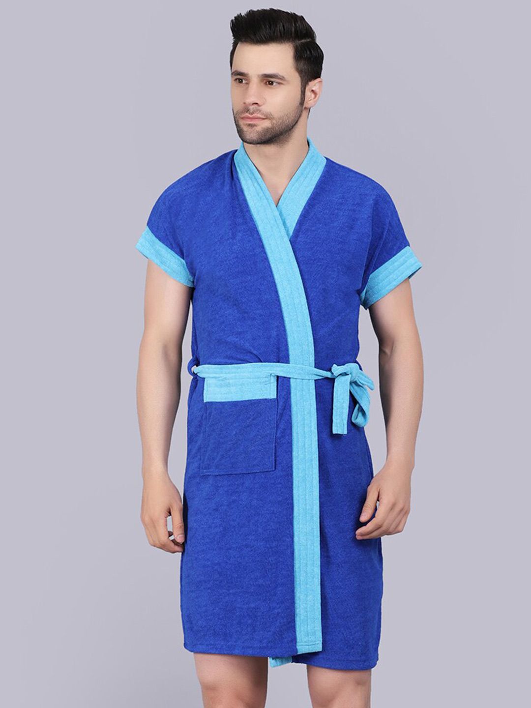 POORAK Men Blue Short Sleeves Terry Bath Robe-picture-30