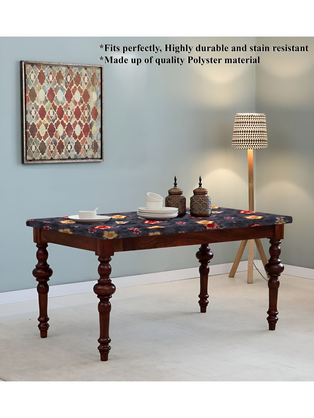 Stylista Grey & Yellow Printed Waterproof 4-Seater Table Cover-picture-15