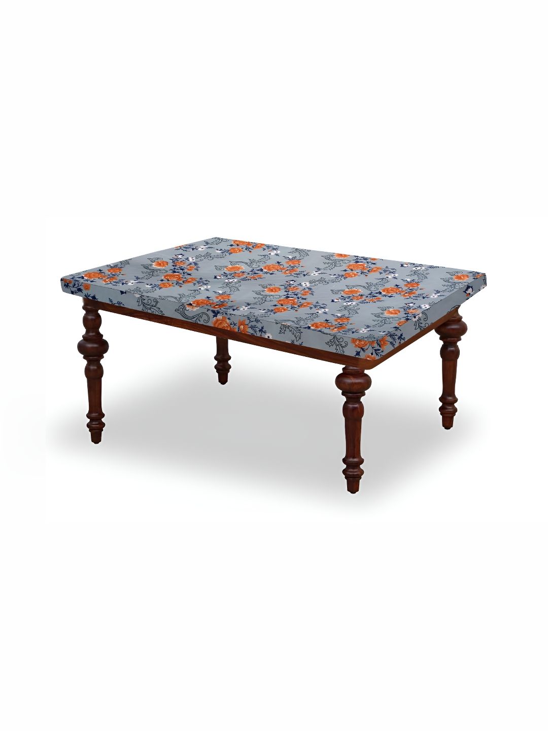 Stylista Grey & Orange Floral Printed Waterproof 4-Seater Table Cover-picture-38