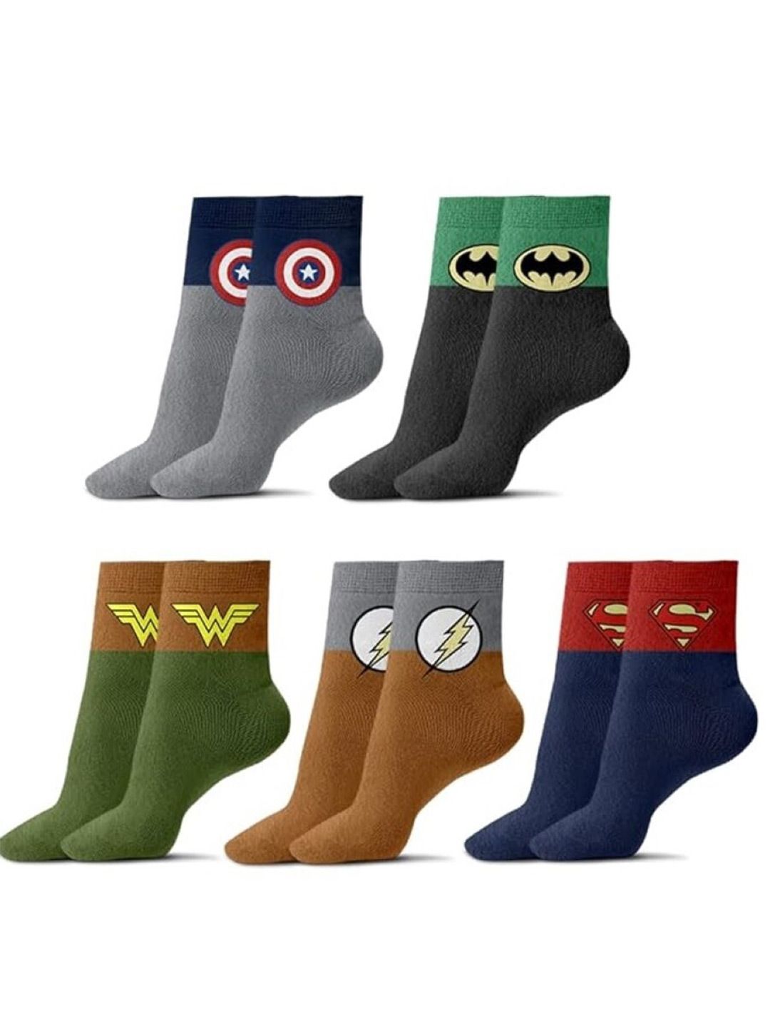 EL REGALO Kids Pack Of 5 DC Patterned Ankle Length Socks-picture-21