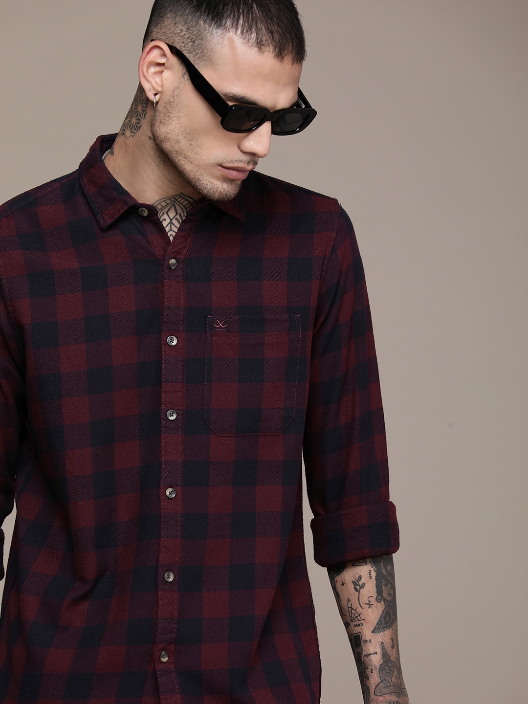 WROGN Pure Cotton Slim Fit Buffalo Checked Casual Shirt