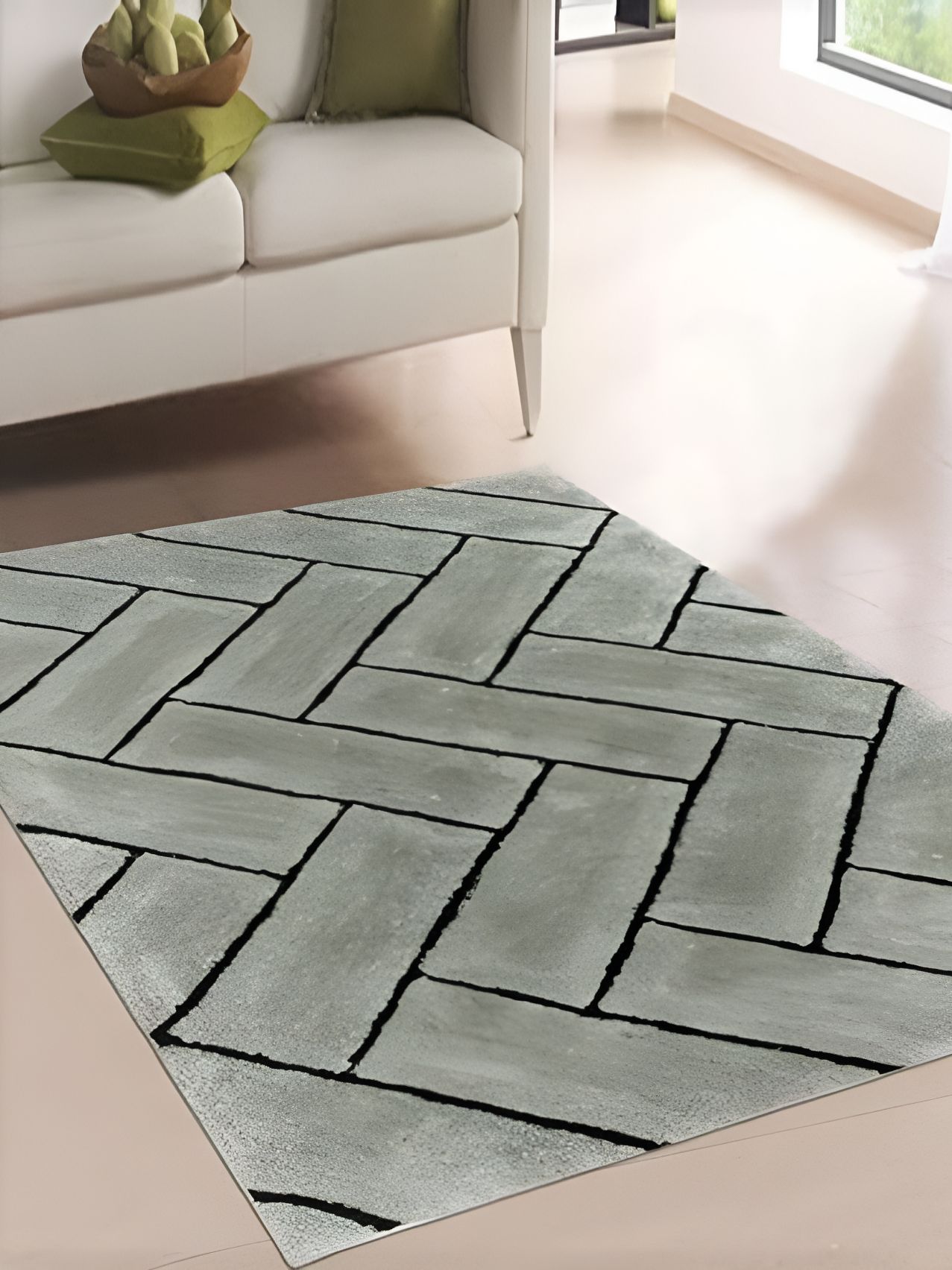 Shopgallery Grey & Black Geometric Anti-Skid Shaggy Carpet-picture-10