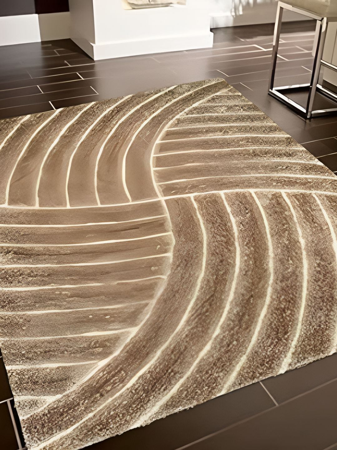 Shopgallery Camel Brown & Beige Geometric Anti-Skid Shaggy Carpet-image-26