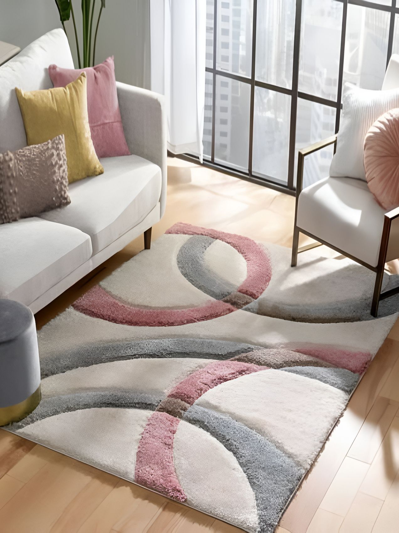 Shopgallery Pink & Grey Geometric Anti-Skid Carpet-picture-21