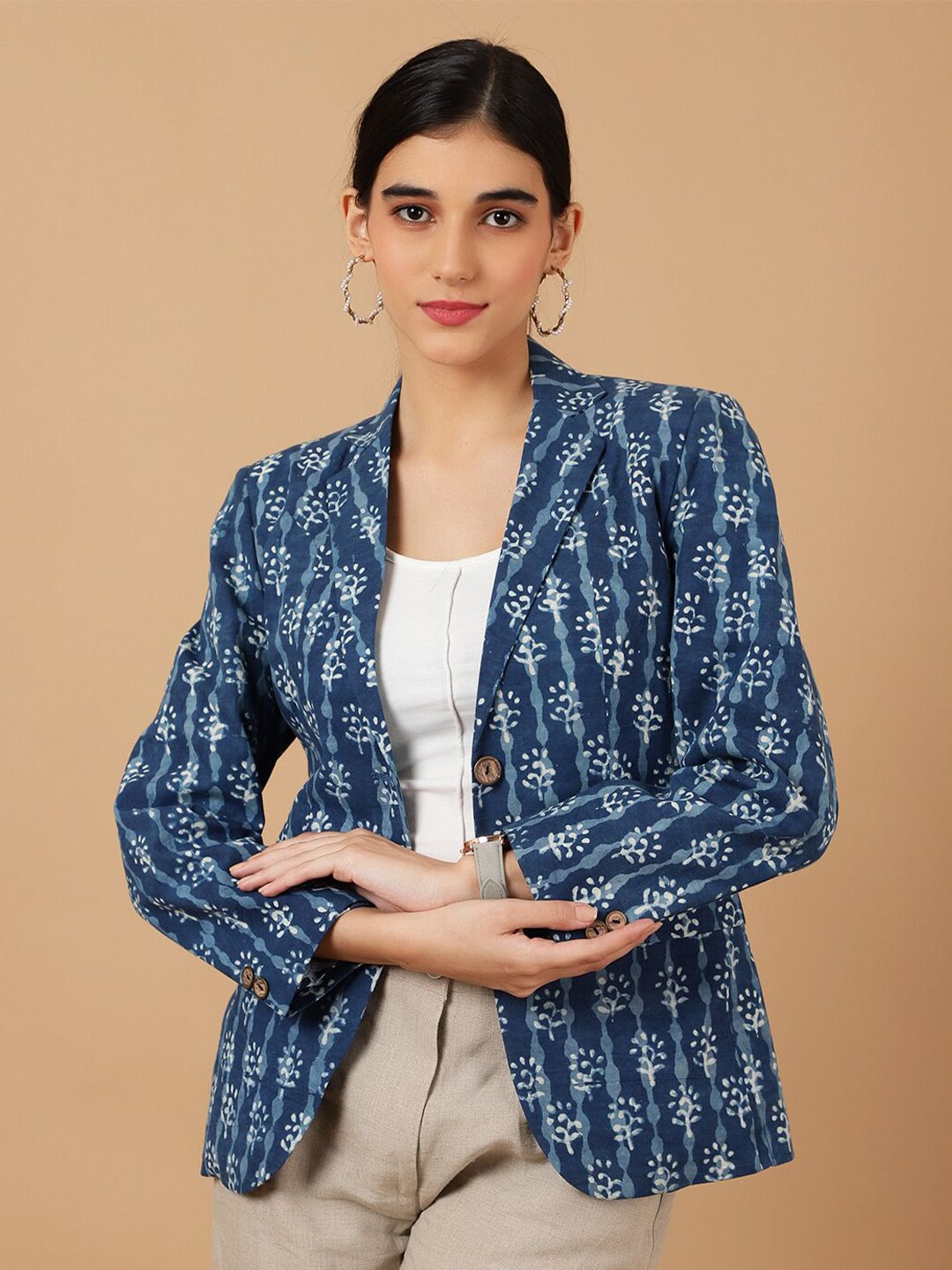 INDOPHILIA Ethnic Motifs Printed Cotton Single Breasted Blazer-picture-48