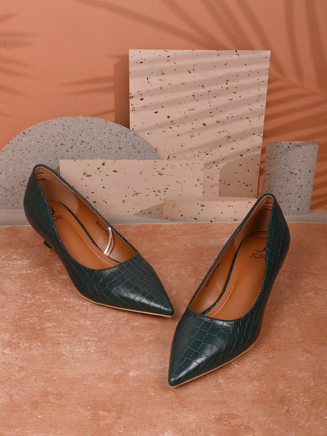 Jove Textured Pointed Toe Kitten Heeled Pumps-picture-20