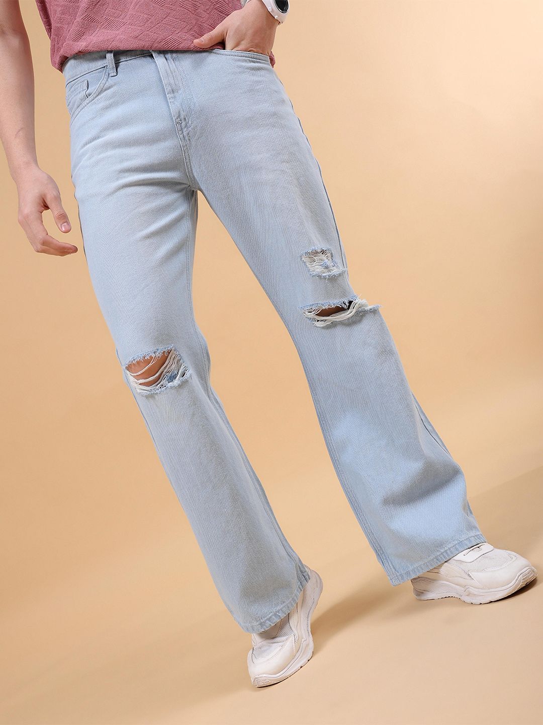 The Indian Garage Co Men Bootcut Highly Distressed Light Fade Pure Cotton Jeans-image-17
