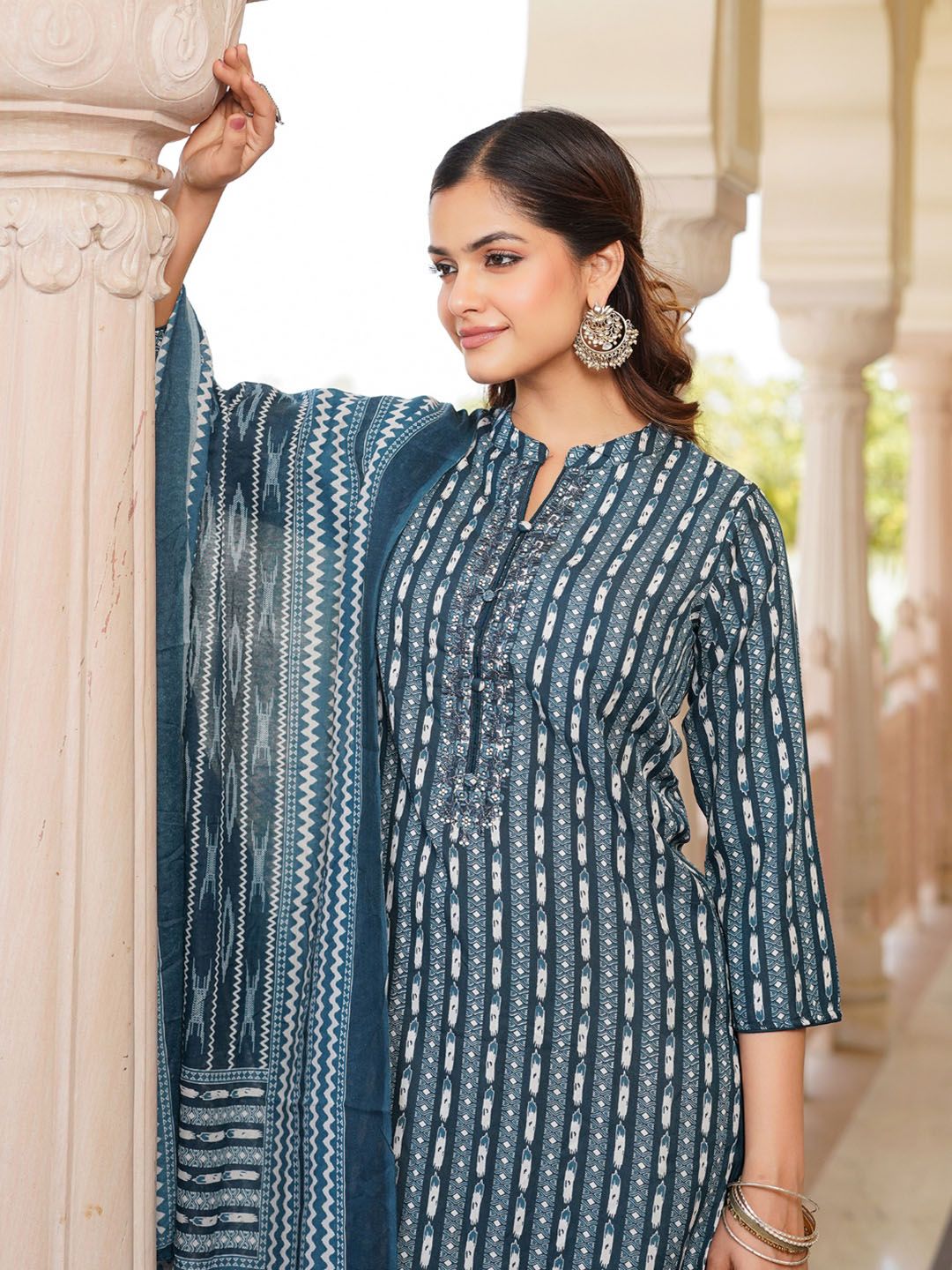 KALINI Ethnic Motifs Printed Kurta & Trousers With Dupatta