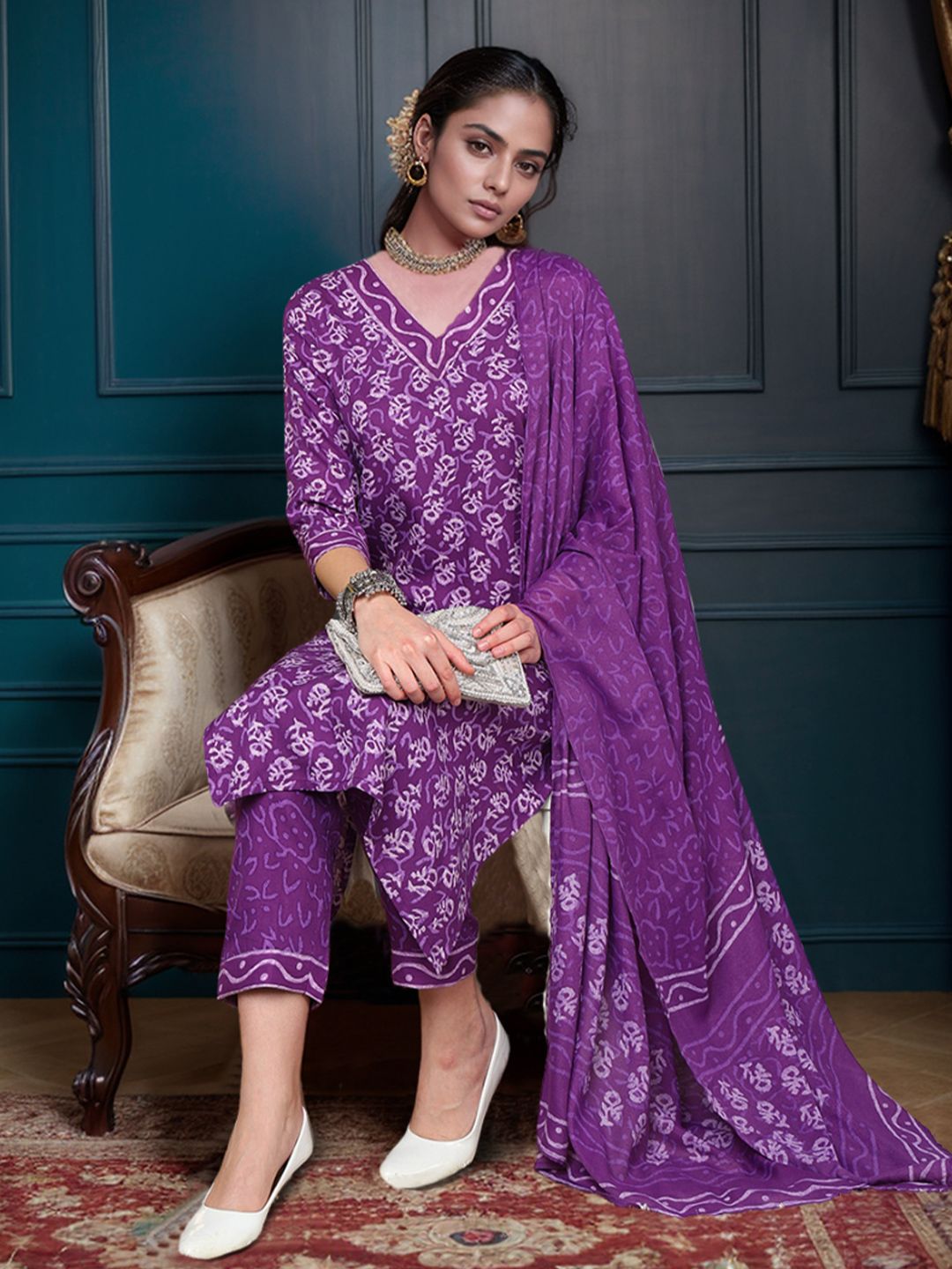 KALINI Ethnic Motifs Printed Kurta & Trousers With Dupatta-picture-21