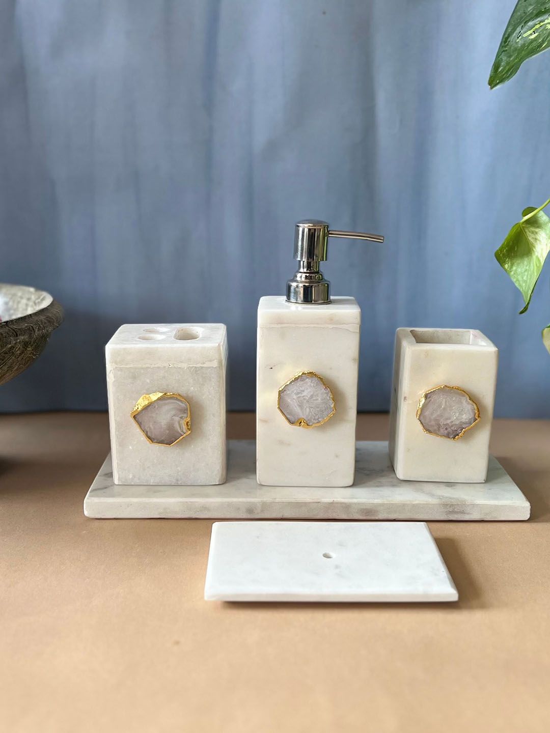 HOMEARTE White 5 Pieces Stoneware Bath Accessories Set-picture-17