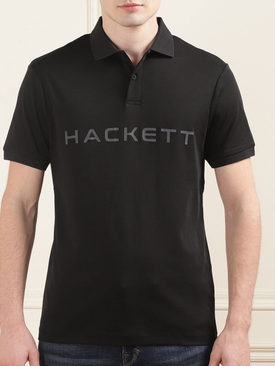 HACKETT LONDON Typography Printed Polo Collar Cotton T-shirt
