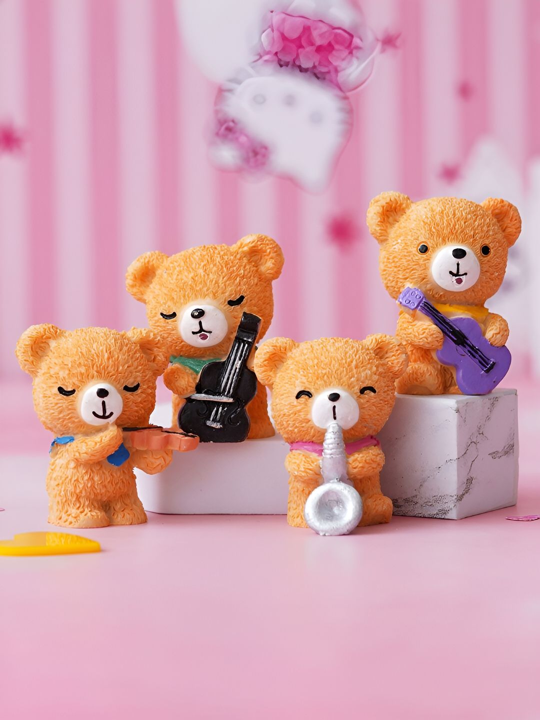 artisyn eCraftIndia Brown 4 Pcs Cute Teddy Bears Playing Musical Instruments Figurine Showpiece-picture-29