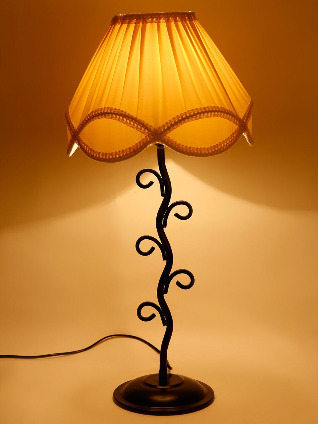 Devansh Off White Textured Wooden Table Lamp-image-47