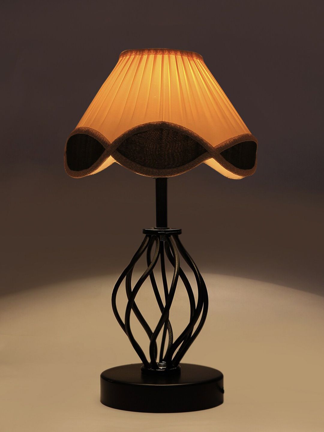 Devansh White & Black Contemporary Frustum Cotton & Iron Table Lamp-image-42