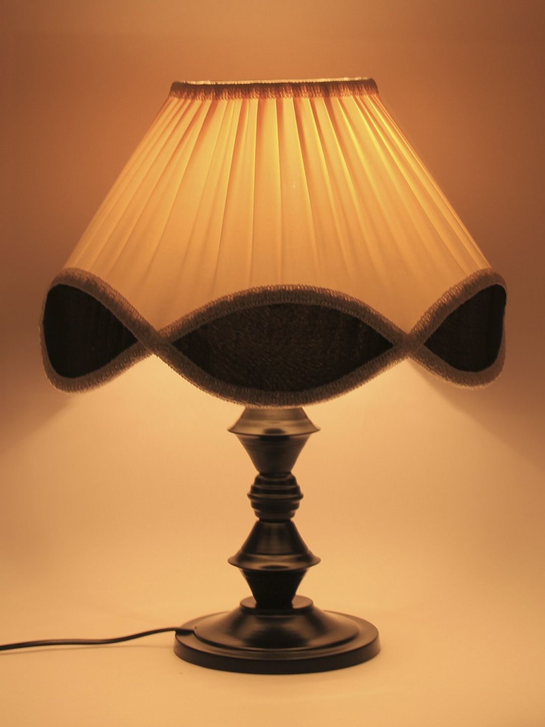 Devansh White & Black Contemporary Frustum Cotton & Iron Table Lamp-image-33