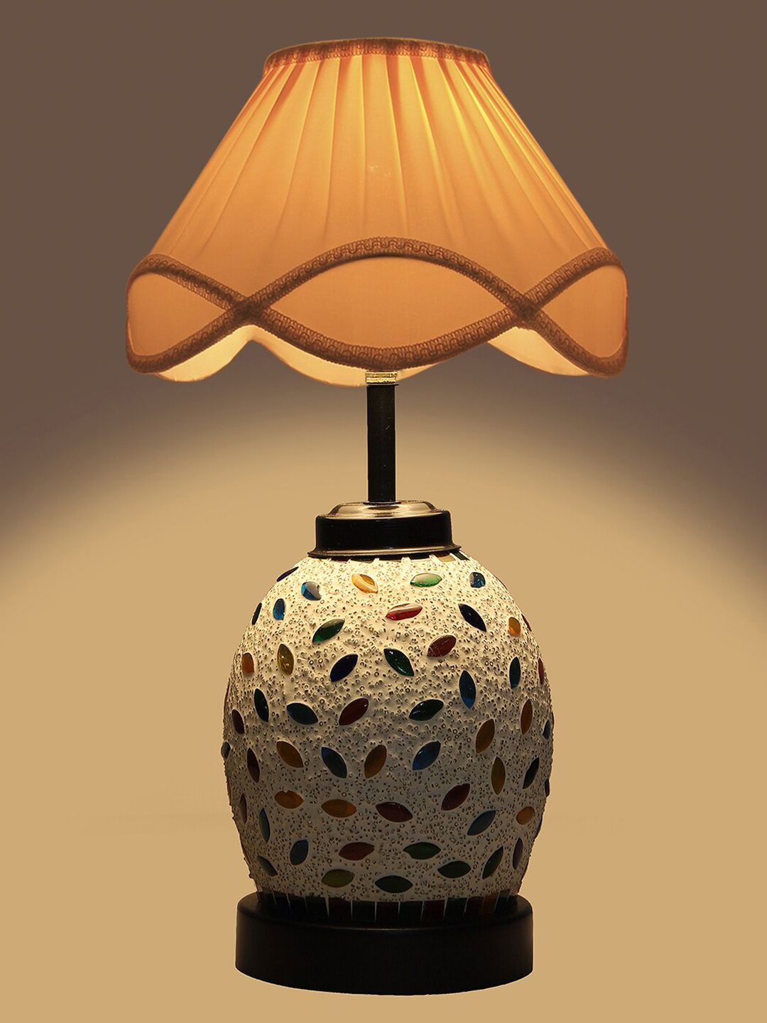 Devansh Beige Textured Cotton Contemporary Frustum Shaped Table Lamp-image-12