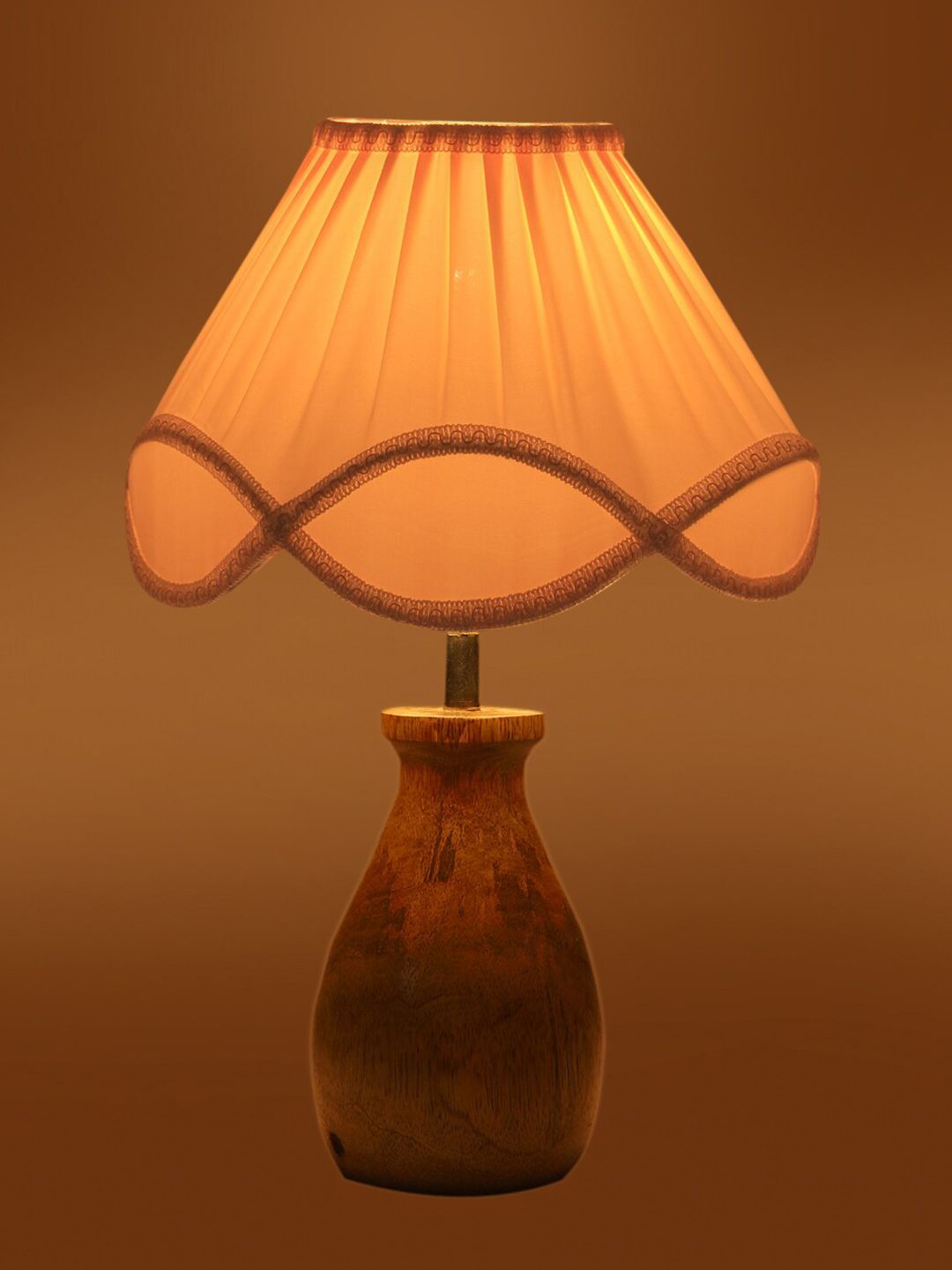 Devansh Off White Textured Wooden Contemporary Frustum Shaped Table Lamp-picture-23