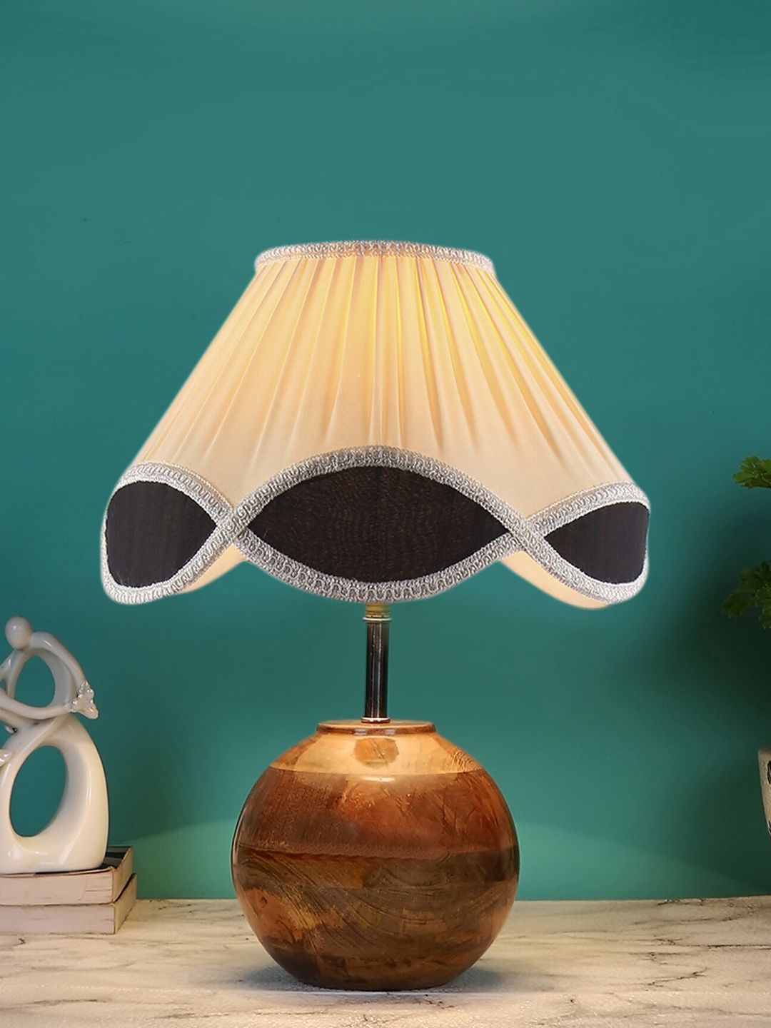 Devansh Black & White Textured Wooden Table Lamp-image-11