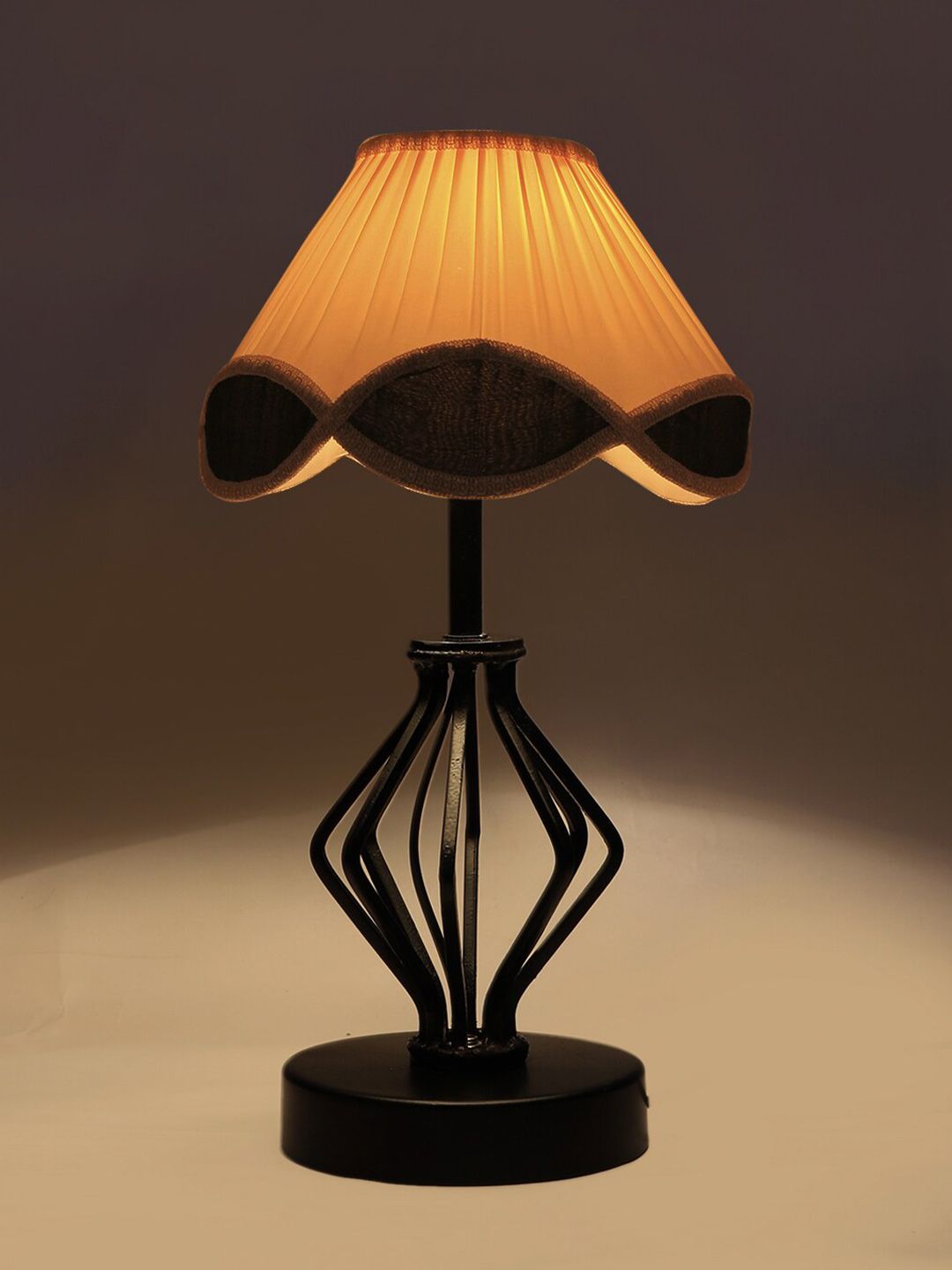 Devansh White Textured Cotton Contemporary Frustum Shaped Table Lamp-picture-22