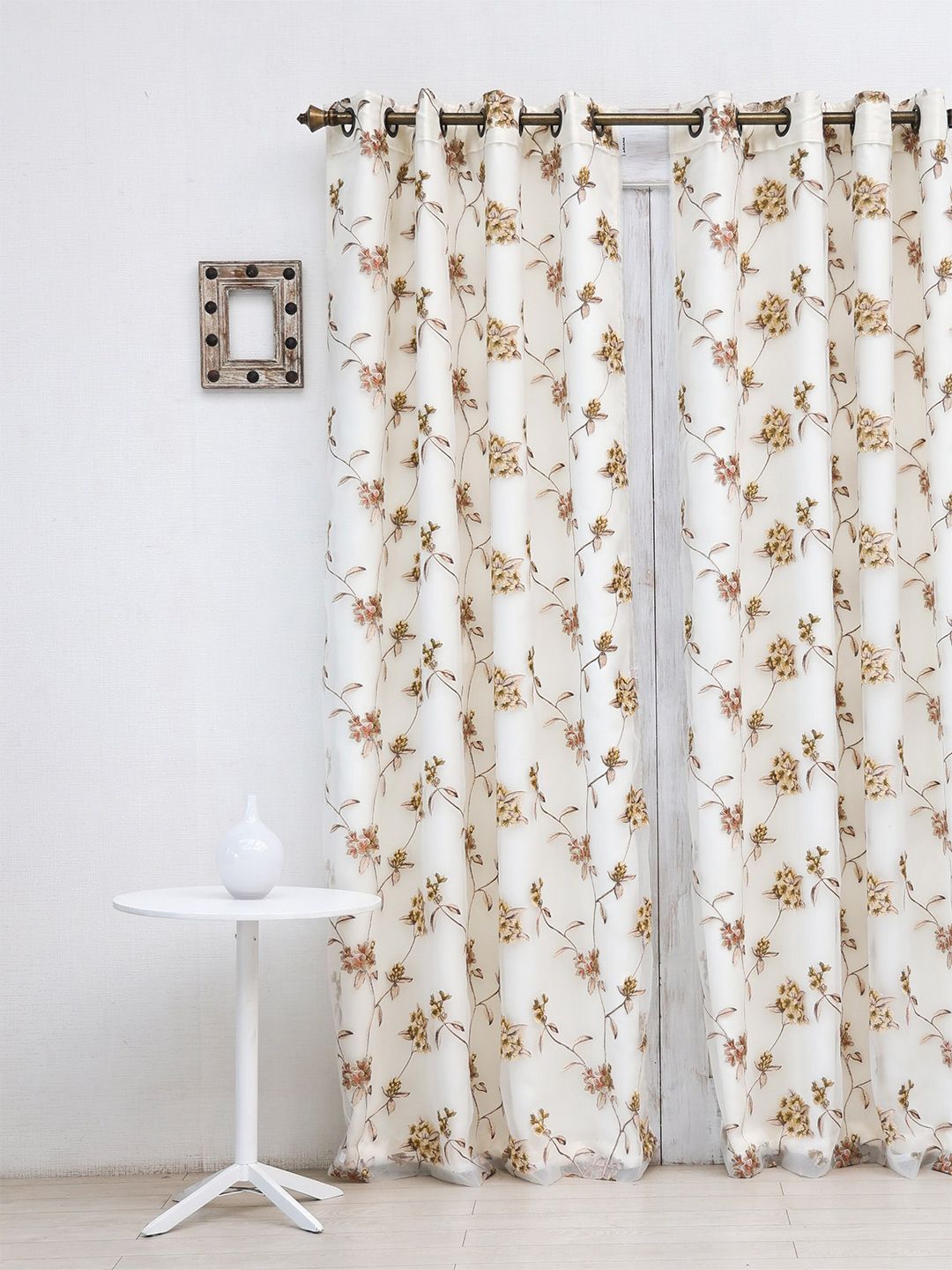 Ariana Olive Green & White Floral Black Out Long Door Curtain-picture-34