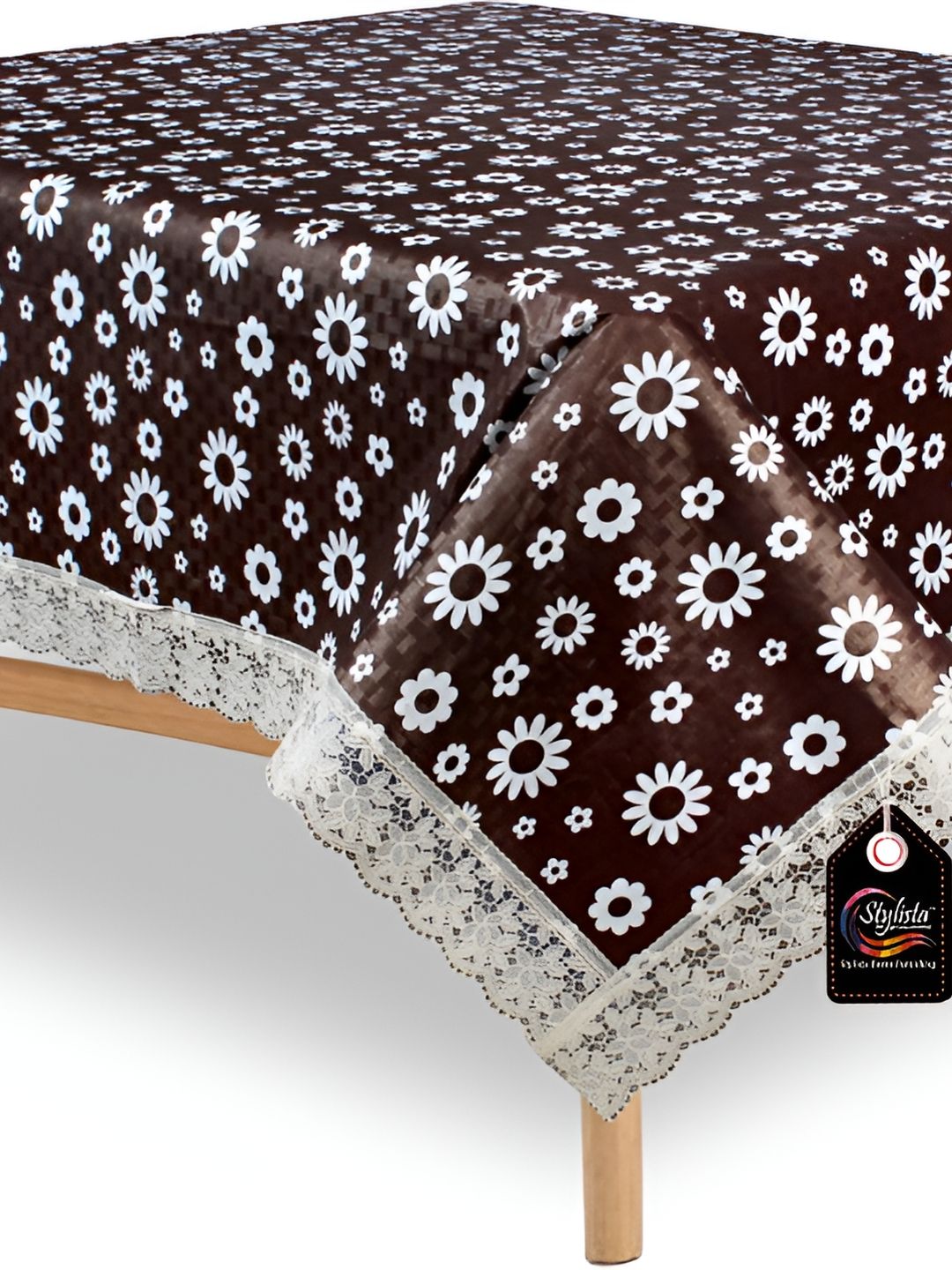 Stylista Brown Floral Printed Waterproof 6-Seater Table Cover-picture-38