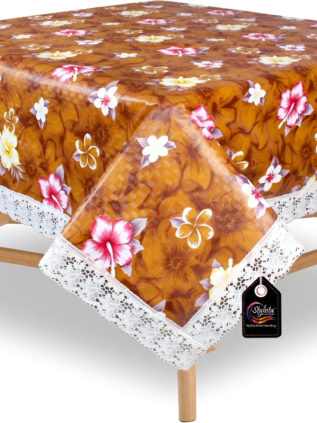 Stylista Orange & White Floral Printed Waterproof Square 2-Seater Table Cover-picture-31