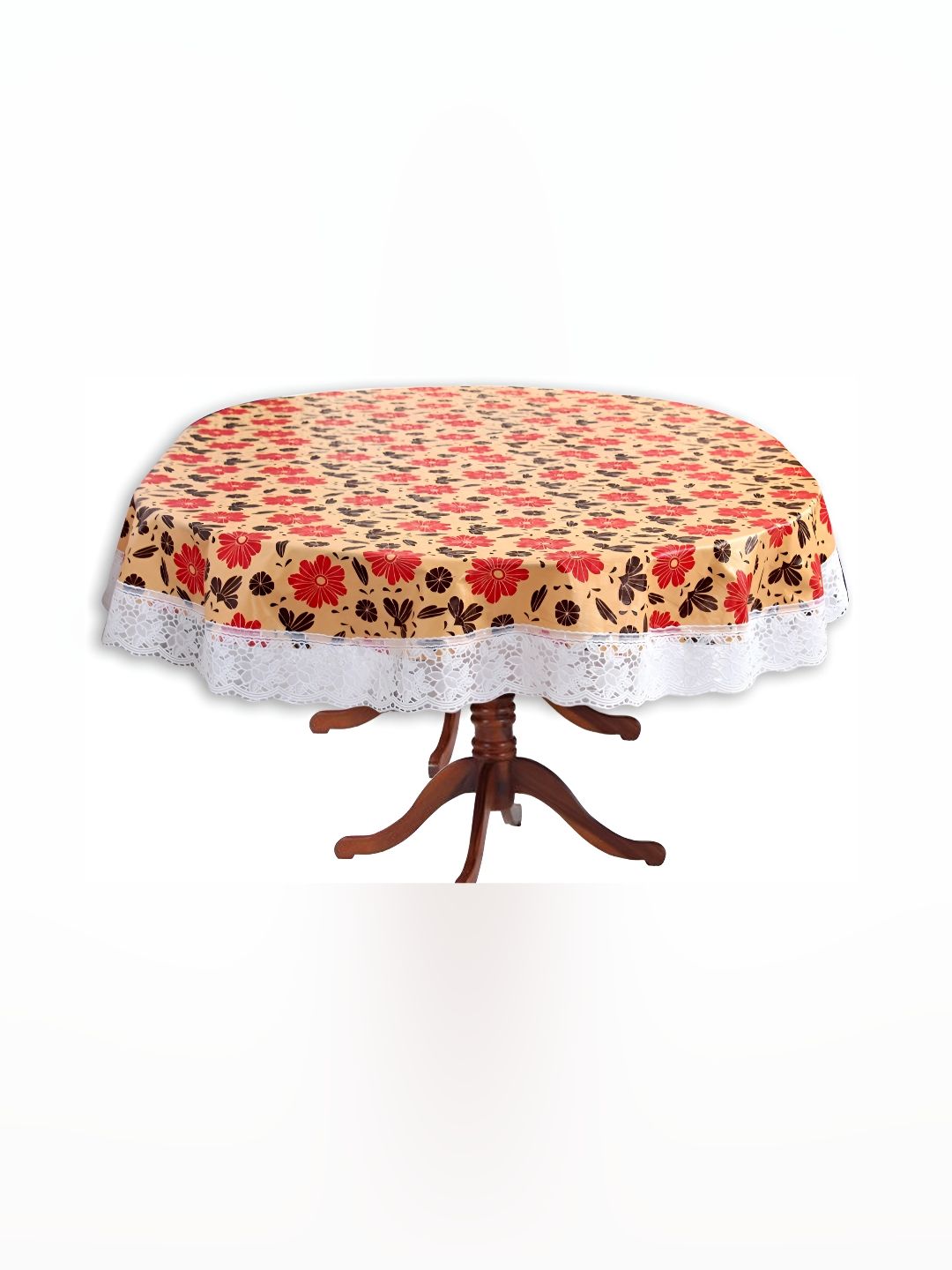 Stylista Orange & White Floral Printed Waterproof Oval 4-Seater Table Cover-picture-14