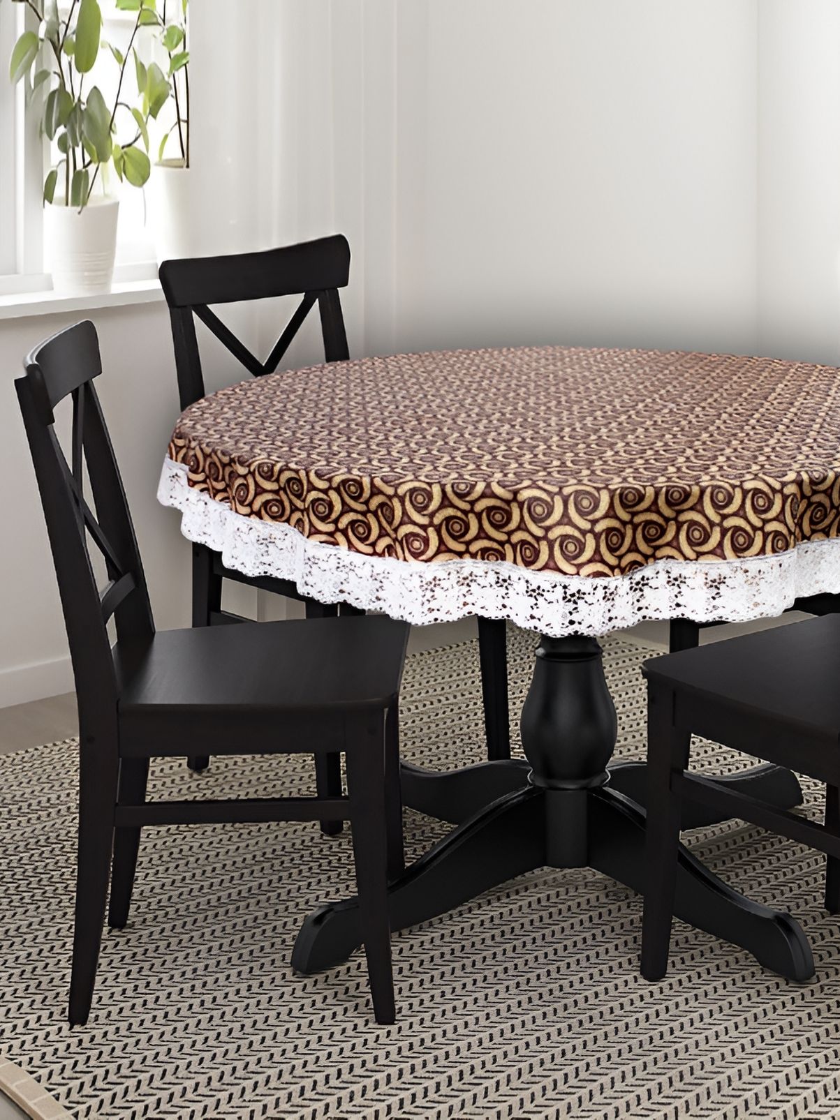 Stylista Brown & Beige Printed Waterproof Round Round 8 Seater Table Cover-picture-25