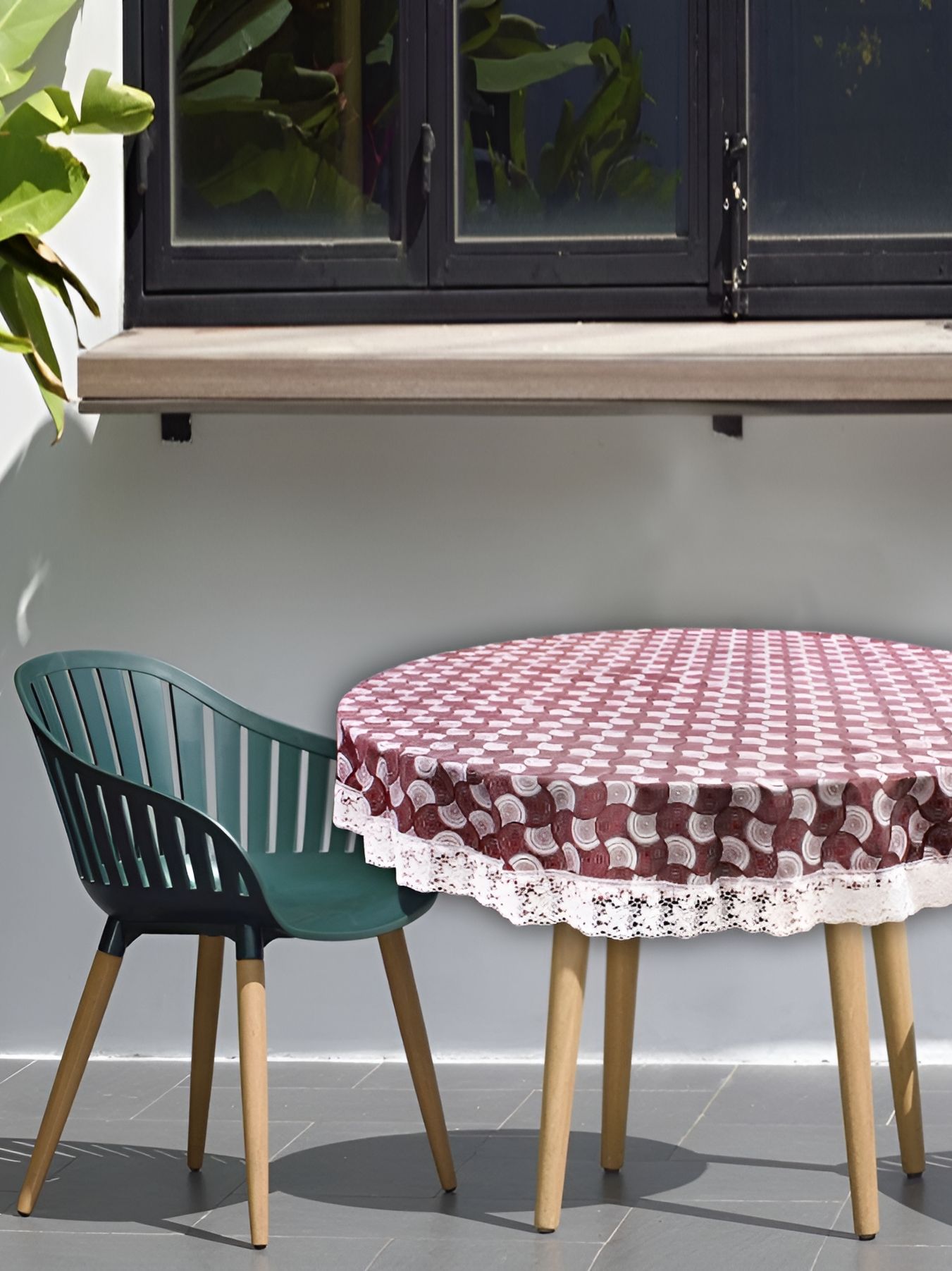 Stylista Brown & White Printed Waterproof 1.21 m x  1.21 m Round Table Cover-picture-28