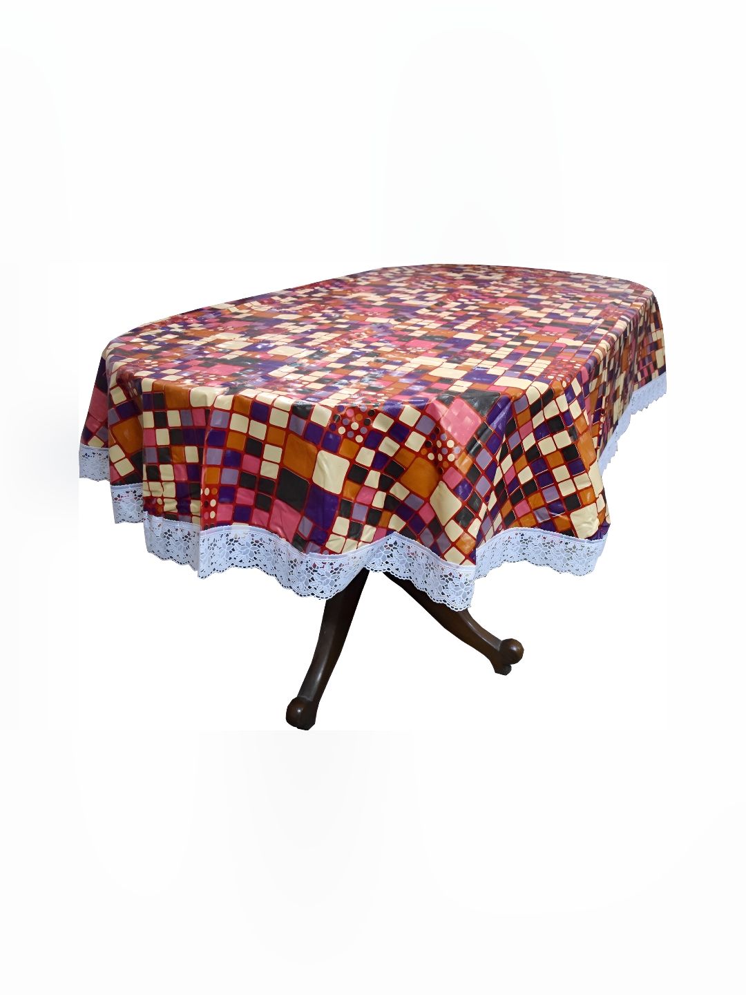 Stylista Orange & White Geometric Printed 1.37 m x 1.98 m Waterproof Oval Table Cover-picture-41