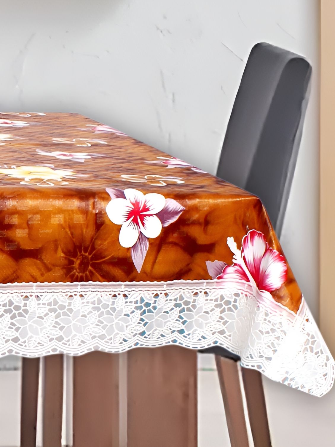 Stylista Orange & White Floral printed Waterproof 12 Seater Table Cover-picture-16
