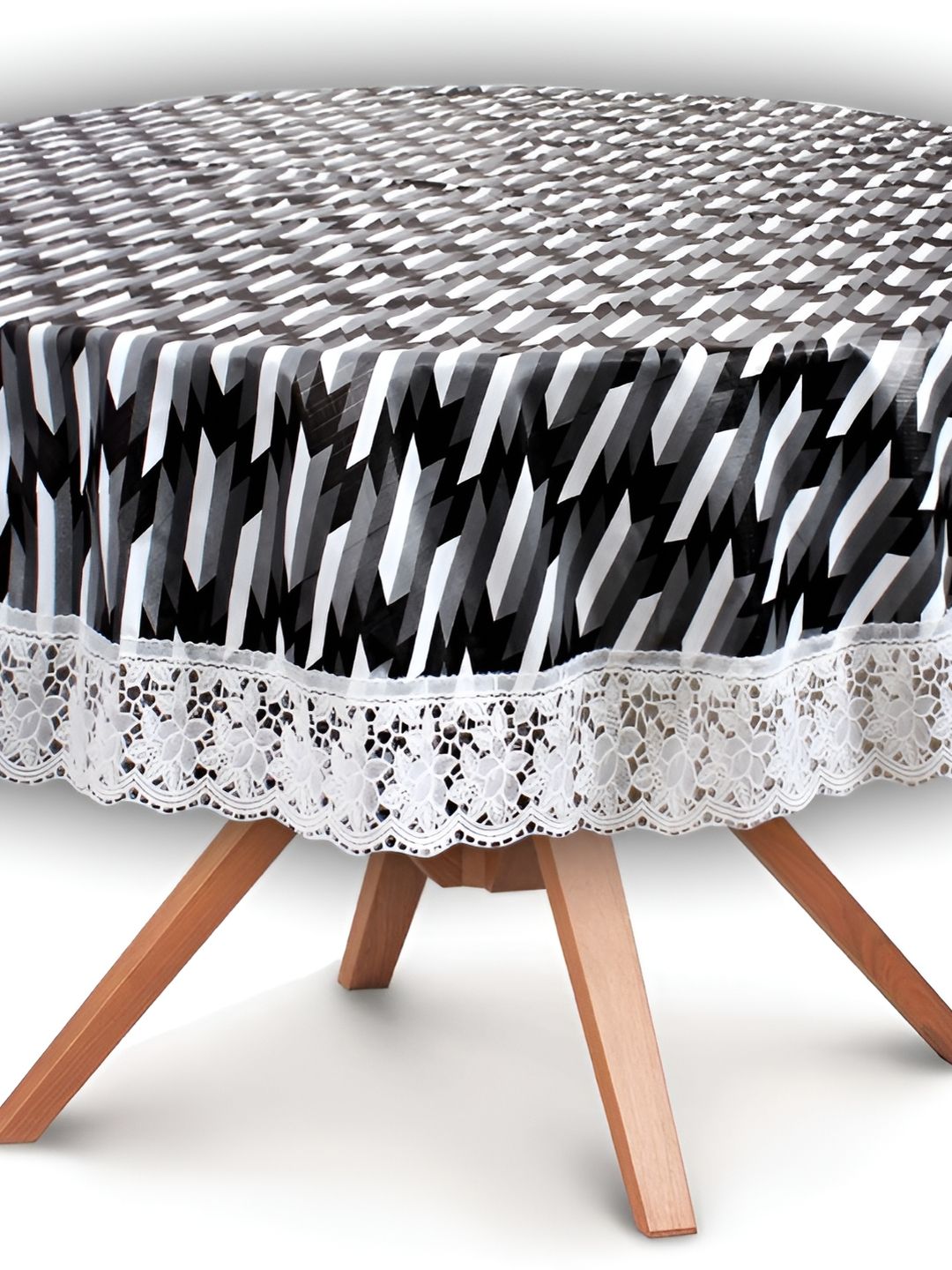 Stylista Black & Whitre Abstract Printed Waterproof Round 6 Seater Table Cover-picture-41