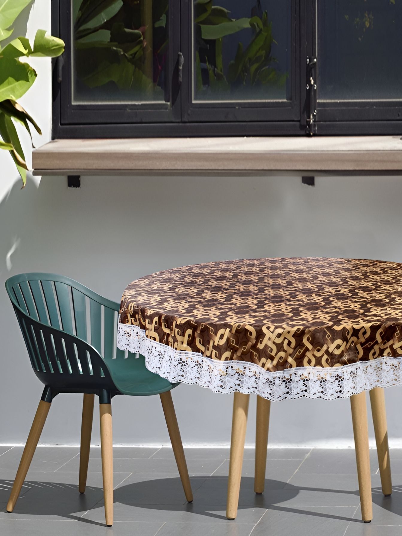 Stylista Brown & Beige Printed Waterproof Round 2-Seater Table Cover-picture-33