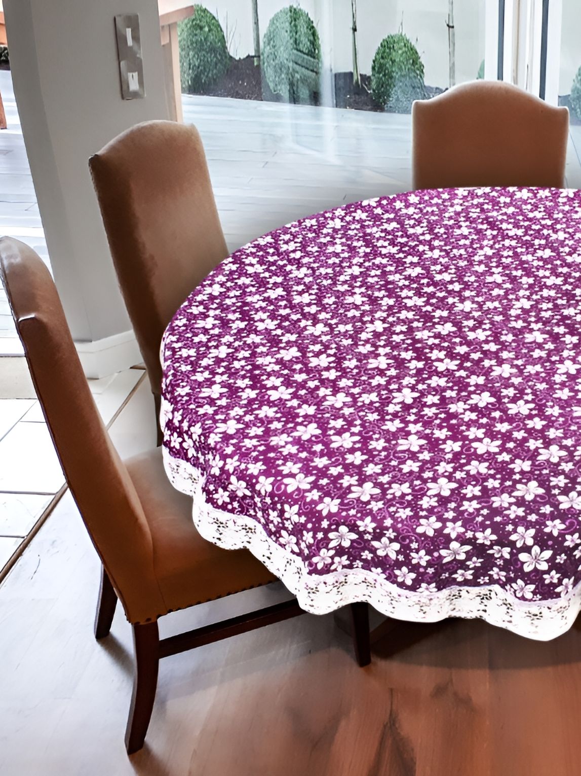 Stylista Purple & White Floral Waterproof Round 6-Seater Table Cover-picture-38
