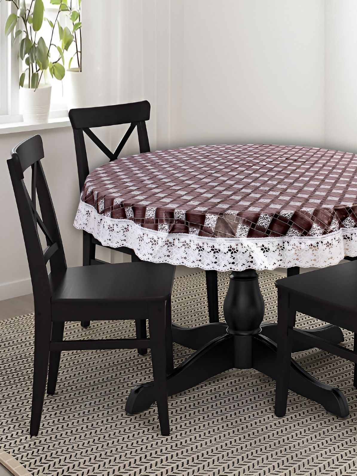 Stylista Brown Waterproof Checked Round 8 Seater Table Cover-picture-39
