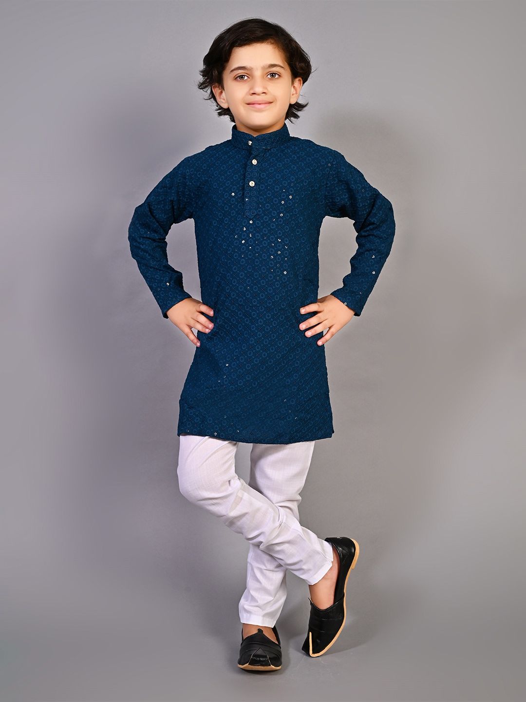 BAESD Boys Geometric Embroidered Straight Sequinned Kurta With Pyjamas-picture-13