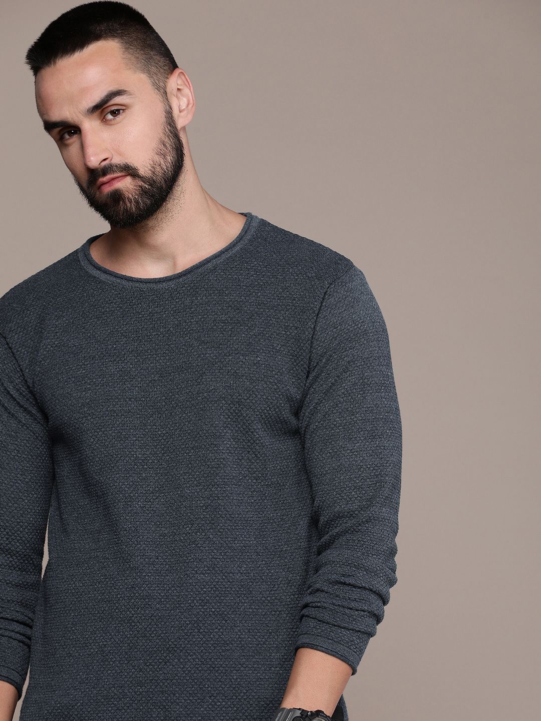Roadster Men Self Design Pullover-picture-44