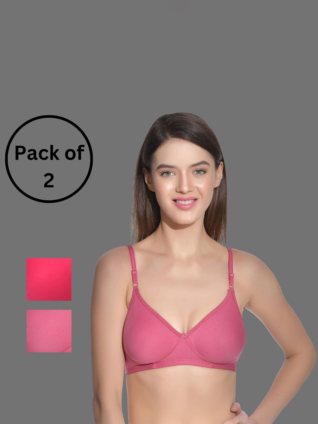Aimly Pack Of 2 Medium Coverage Non-Padded Cotton T-shirt Bra With All Day Comfort