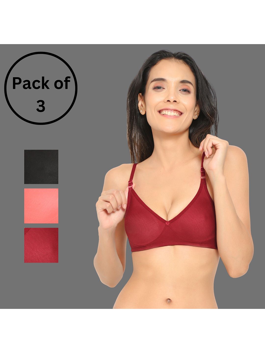 Aimly Pack Of 3 Medium Coverage Non Padded Cotton Everyday Bra With All Day Comfort