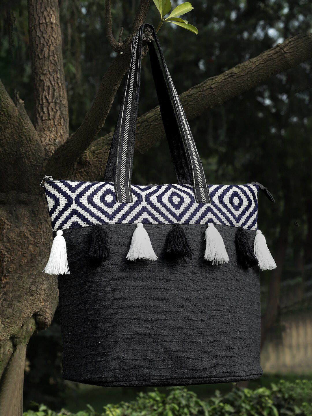 Anekaant Geometric Textured Cotton Canvas Shopper Tote Bag-picture-22