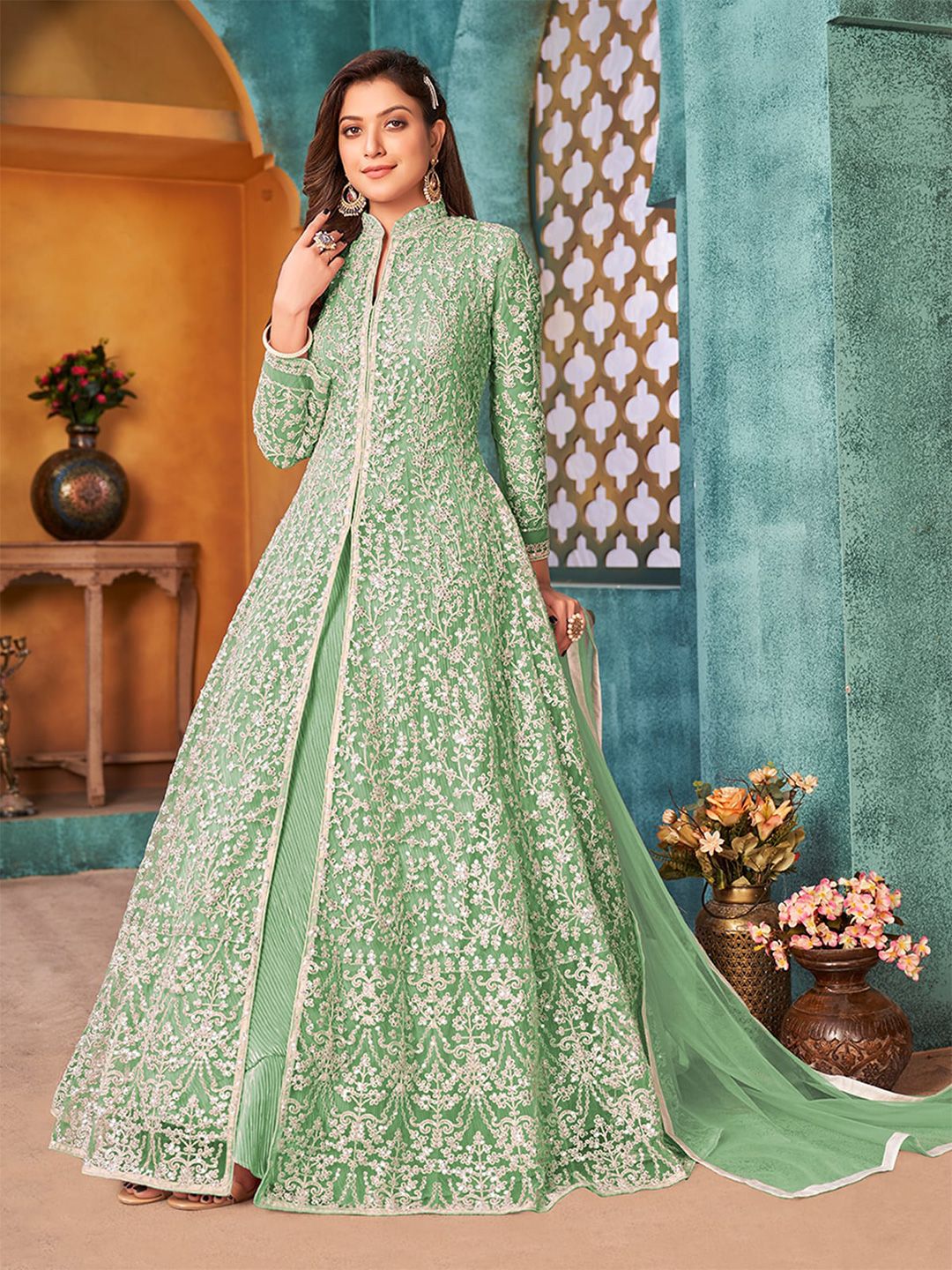 ODETTE Embroidered Semi-Stitched Dress Material-picture-57