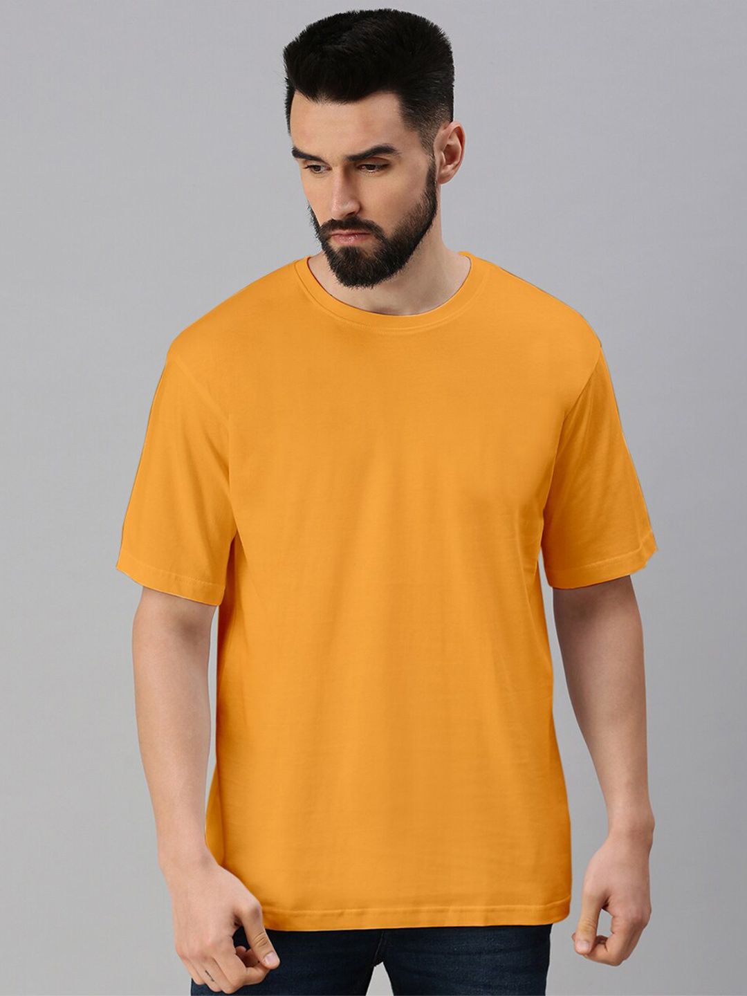 VEIRDO Mustard Yellow Oversized Drop Shoulder Sleeve Pure Cotton T-shirt-picture-25