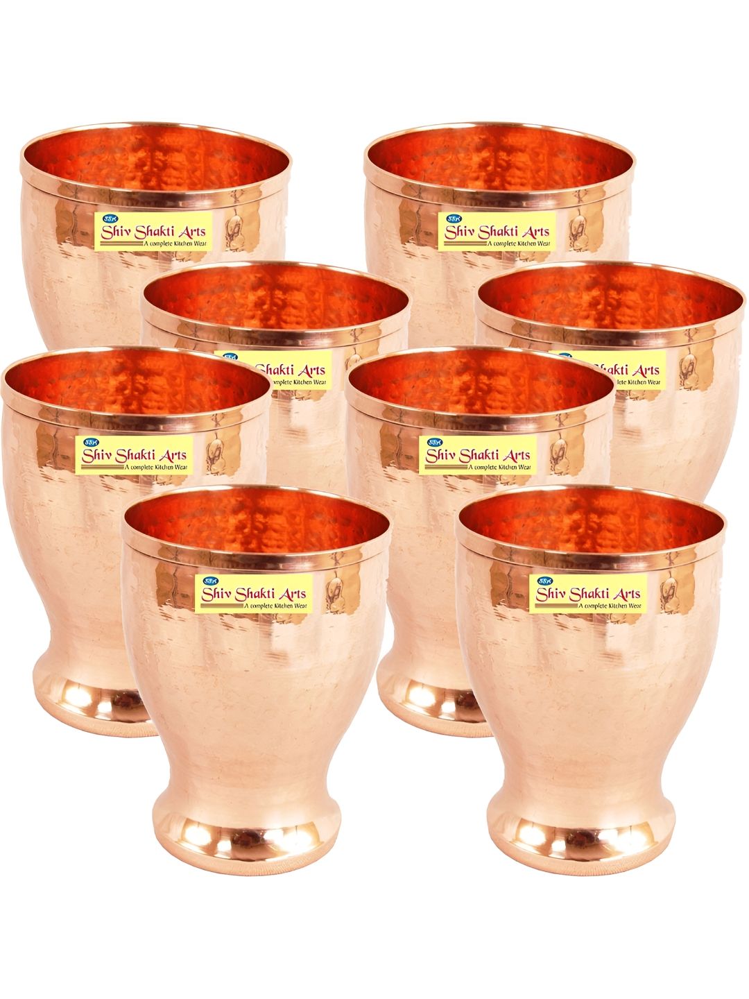 Shivshakti Arts Brown 8 Pieces Textured Copper Water Glass 350 Ml-picture-25