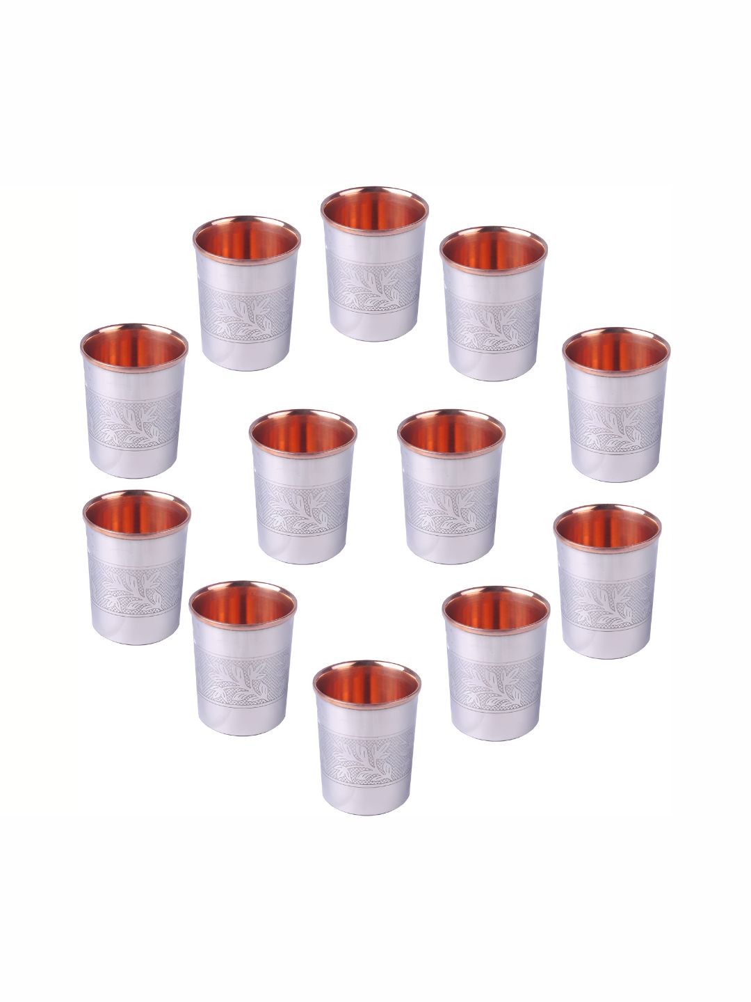 Shivshakti Arts Steel Toned & Brown 12 Pieces Textured Copper Water Glass 250 Ml-image-39