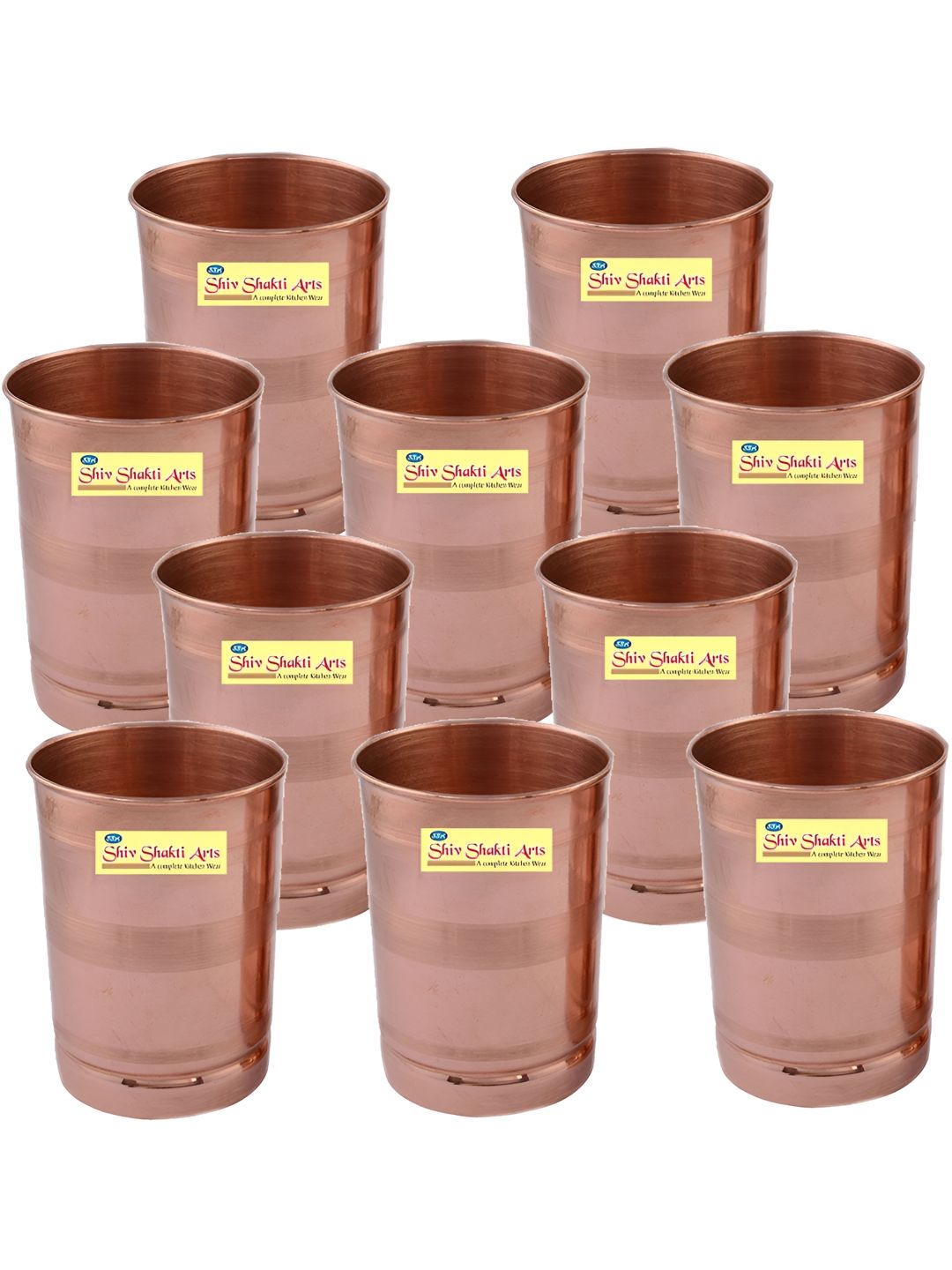Shivshakti Arts Brown 10 Pieces Textured Copper Easy To Clean Water Glass 300 ml-picture-27