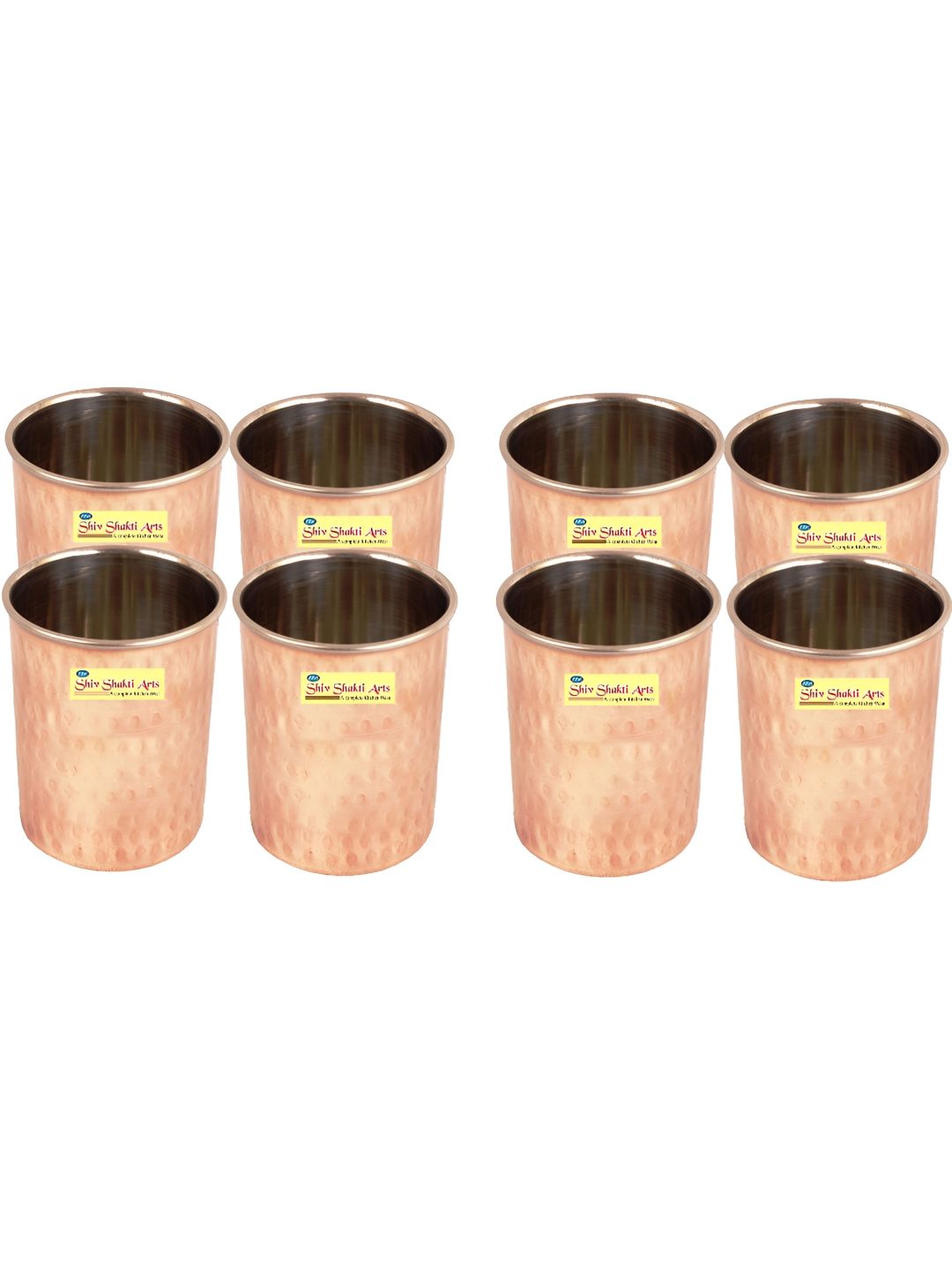 Shivshakti Arts Brown 8 Pieces Textured Copper Easy To Clean Water Glass 300 ml-picture-3