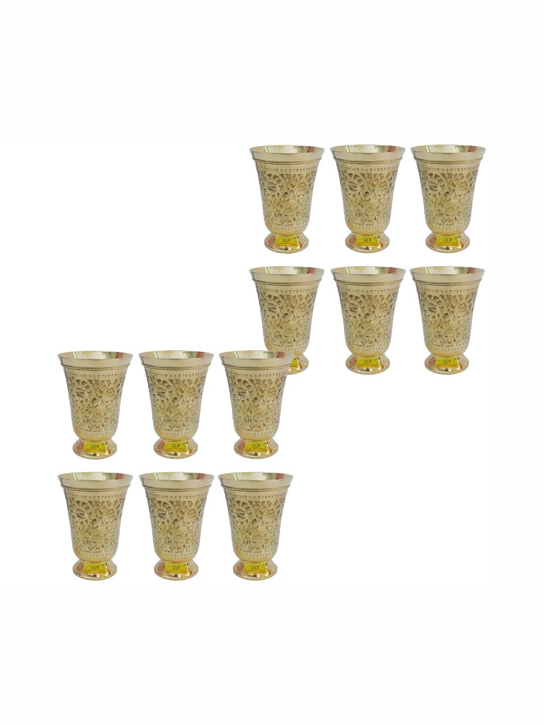 Shivshakti Arts Yellow 12 Pieces Textured Brass Water Glass 350 Ml-picture-25