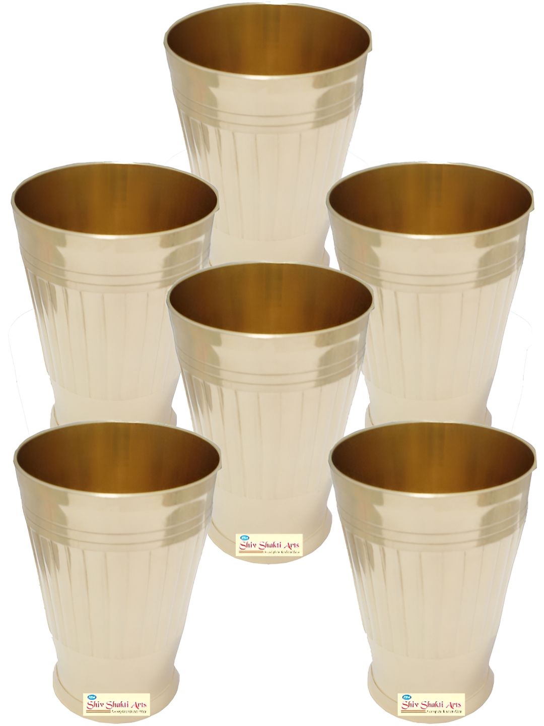 Shivshakti Arts Gold Toned 6 Pieces Easy to Clean Brass Water Glass 250 ML Each-image-38