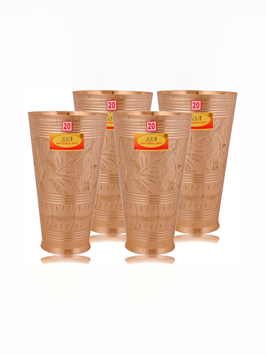Shivshakti Arts Brown 4 Pieces Textured Brass Water Glass 300 Ml-image-13
