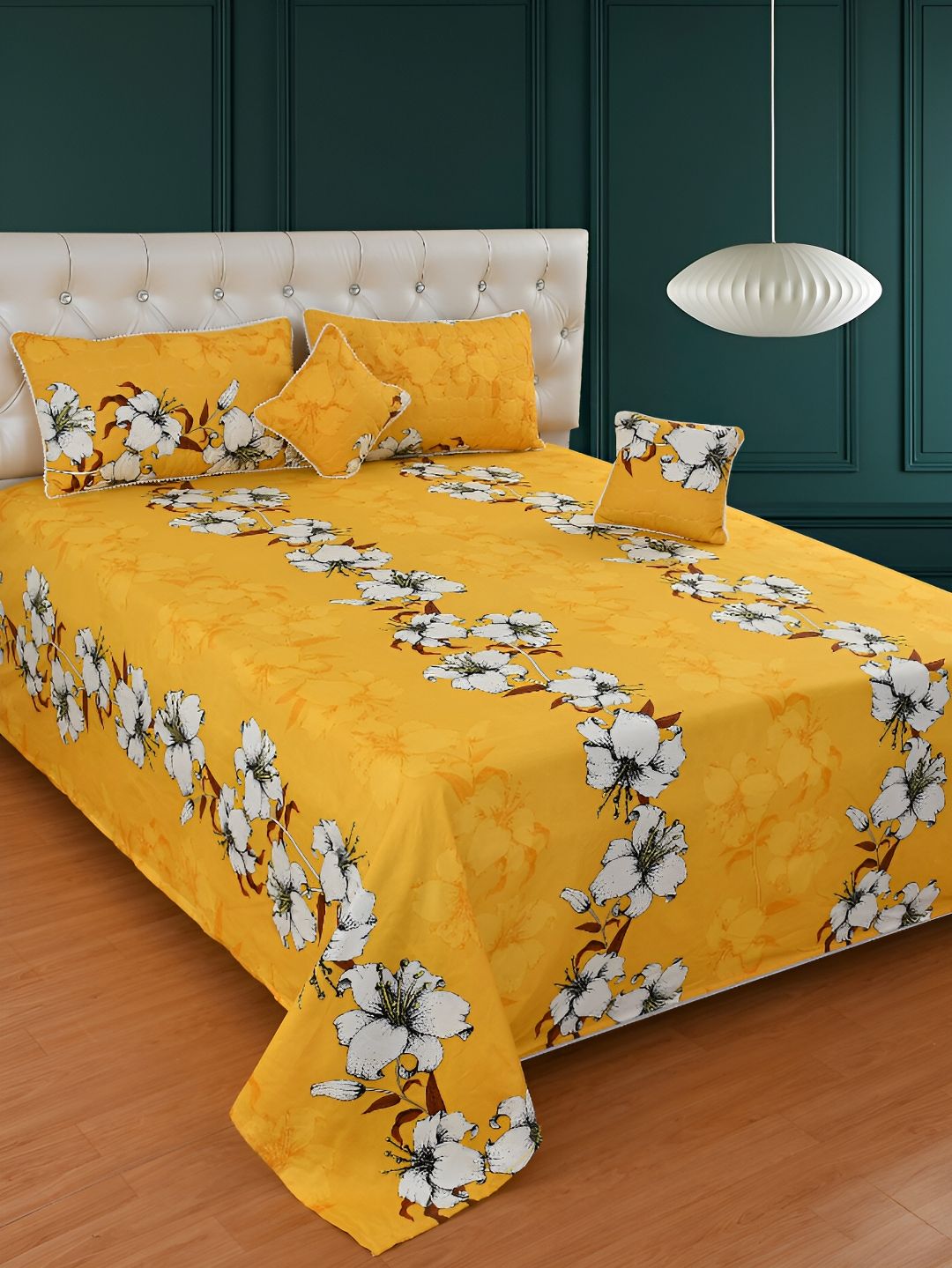 BREVARD Yellow White Floral Superfine Double Queen Bedding Set-image-41